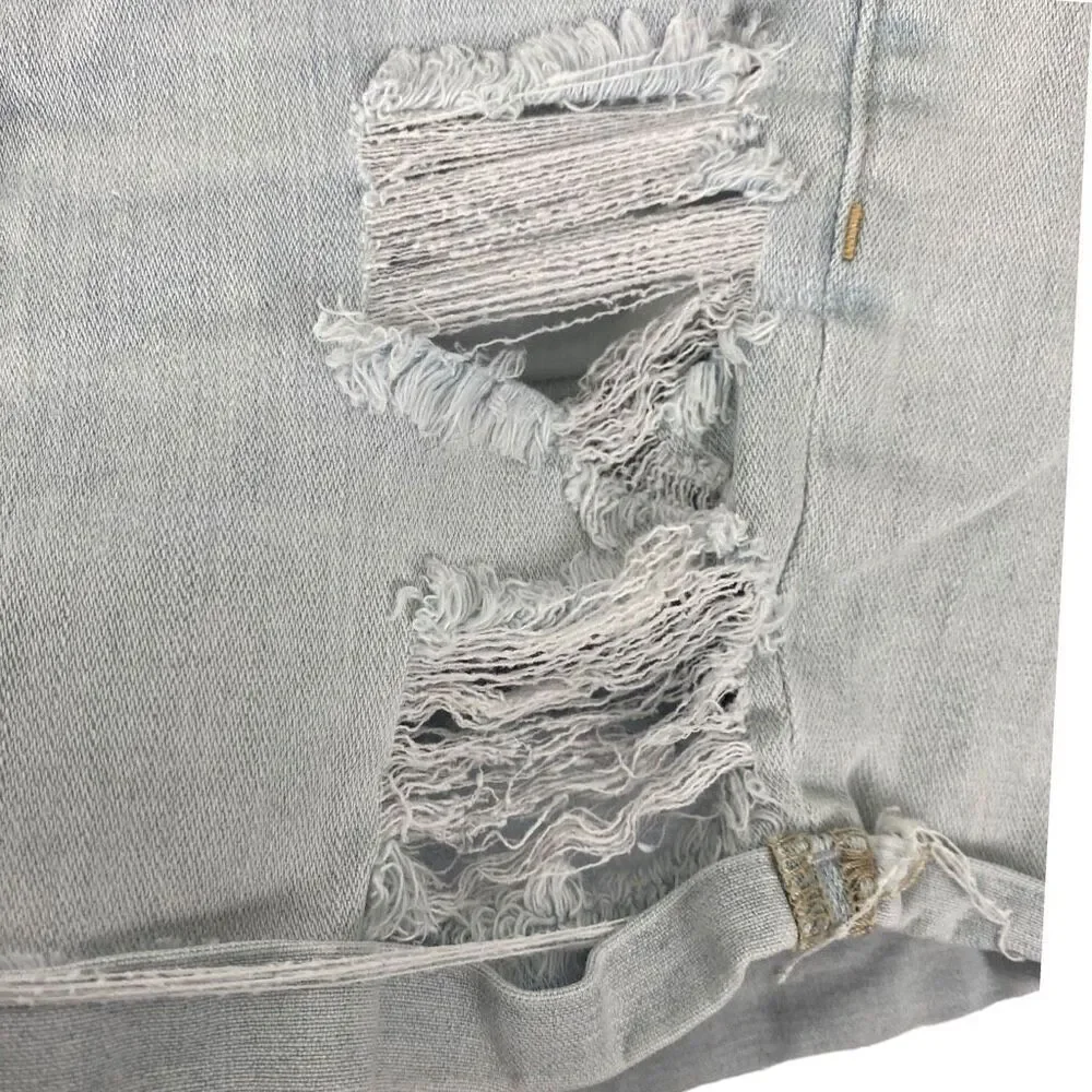 American Eagle Light Wash Distressed Super High Rise Shortie size 8